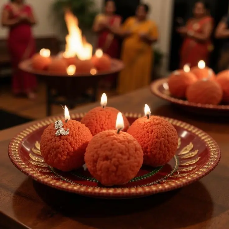 Diwali Scented Soy Wax Laddoo Candles Set of 6 | Decorative Festive Candles | Handmade Eco Friendly | Long Lasting Fragrance | Pooja & Gifting | Wedding & Festival Décor | Decoration Item for Home